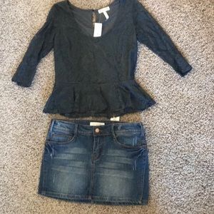 NWT Lace top and jean skirt